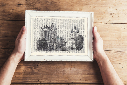 Cathedral of Erfurt - Print on antique book page