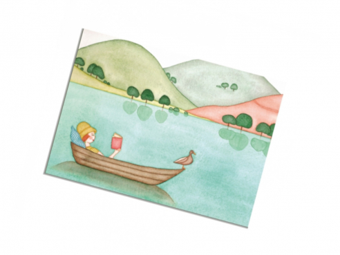 Postcard - woman in boat