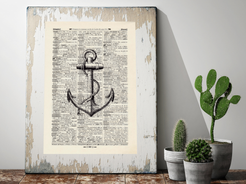 Anchor - Print on antique book page