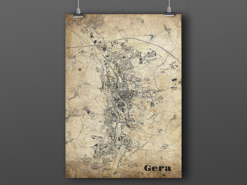 City map of Gera in Vintage Style