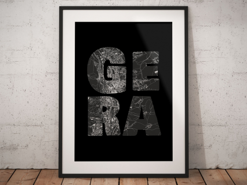 Gera - Map In Black - City Poster