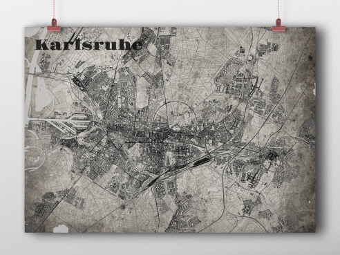 City map Karlsruhe in OldSchool-Sytle