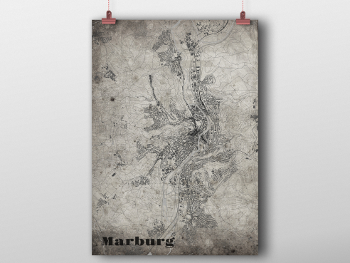 City map Marburg in OldSchool-Sytle