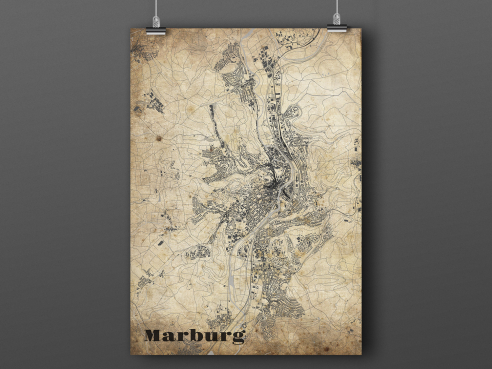 City map of Marburg in Vintage Style
