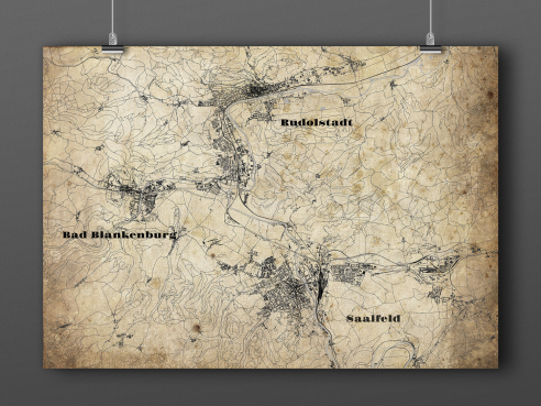 Map of Cities triangle at the Saalebogen in Vintage Style