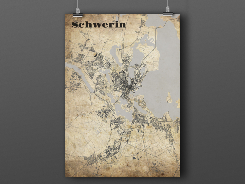 Stadtplan Schwerin im Vintage-Style
