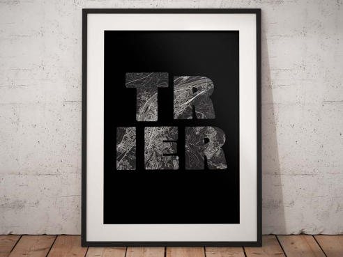 Trier - Map In Black - City Poster