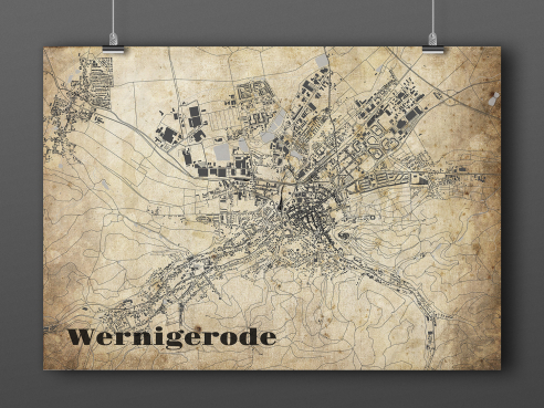 City map of Wernigerode in Vintage Style