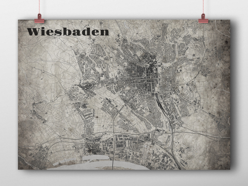 City map Wiesbaden in OldSchool-Sytle