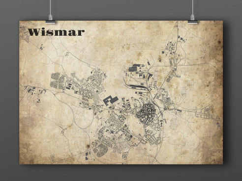 City map of Wismar in Vintage Style