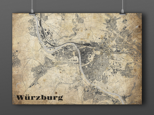City map of Würzburg in Vintage Style