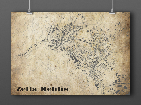 City map of Zella-Mehlis in Vintage Style