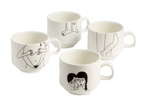 set of cups faces everywhere