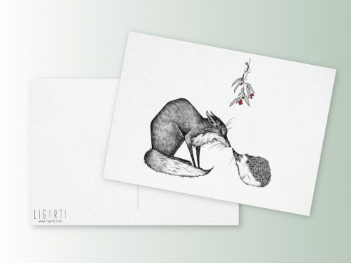 Postkarte - Fuchs & Igel