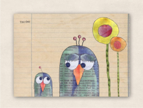 postcard two owls