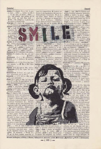 Banksy's SMILE - Druck auf antiquarischer Buchseite