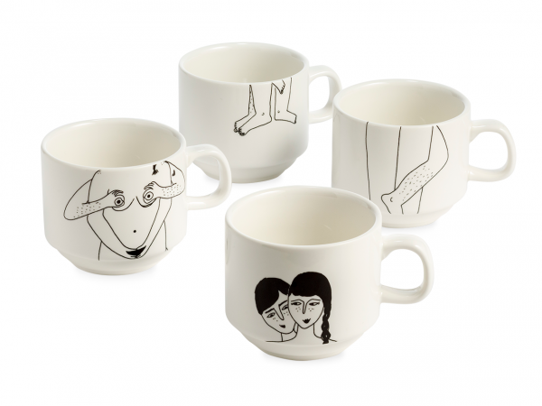 set of cups faces everywhere