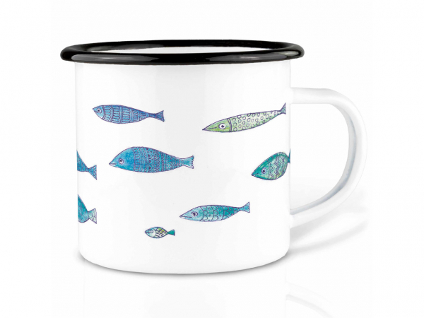 Emailletasse Fischschwarm