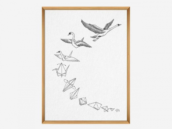 Art print Origami swan